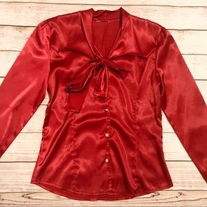 Red silk blouse